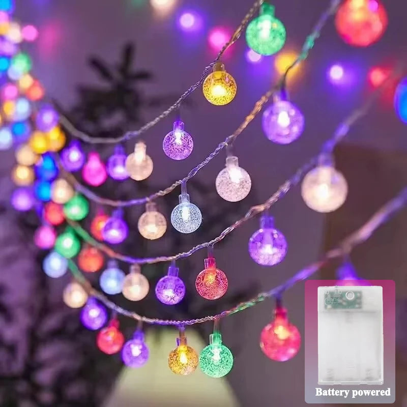 String Lights: LED Crystal Ball String Lights - 8 Modes, Waterproof, Battery