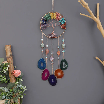 7 Chakra Tree of Life  Moon Dream catchers Crystal Stone Rainbow  Natural Gemstones Suncatcher Hanging Home Room Wall Decoration