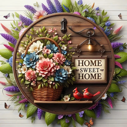 2D Spring Floral Wreath Wooden round Wall Art 8 Inch Extra Decor for Bar Cafe Beach House Backyard - Decorative Ruler Theme