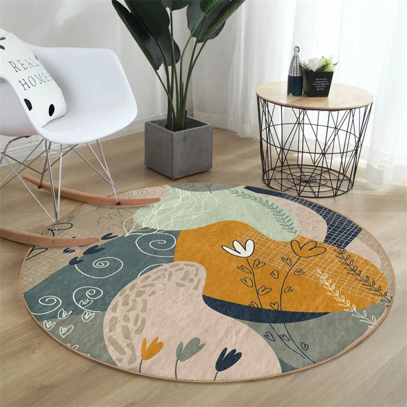 Tropical Leaf Round Rug - Boho Non-Slip Carpet for Living Room