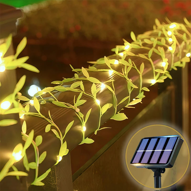Solar Powered LED Ivy Leaf Fake Plants String Lights 8 Modes Green Vine Fairy Lamp for Outdoor Balcony Garden Courtyard Decor