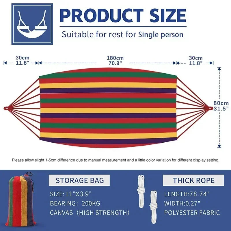 Outdoor Hammock: Thick Canvas Hammock - Durable Portable Camping Swing Bed