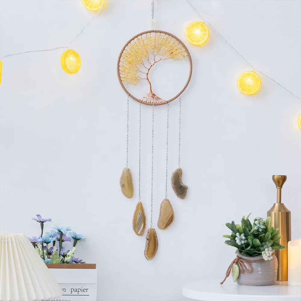 7 Chakra Tree of Life  Moon Dream catchers Crystal Stone Rainbow  Natural Gemstones Suncatcher Hanging Home Room Wall Decoration