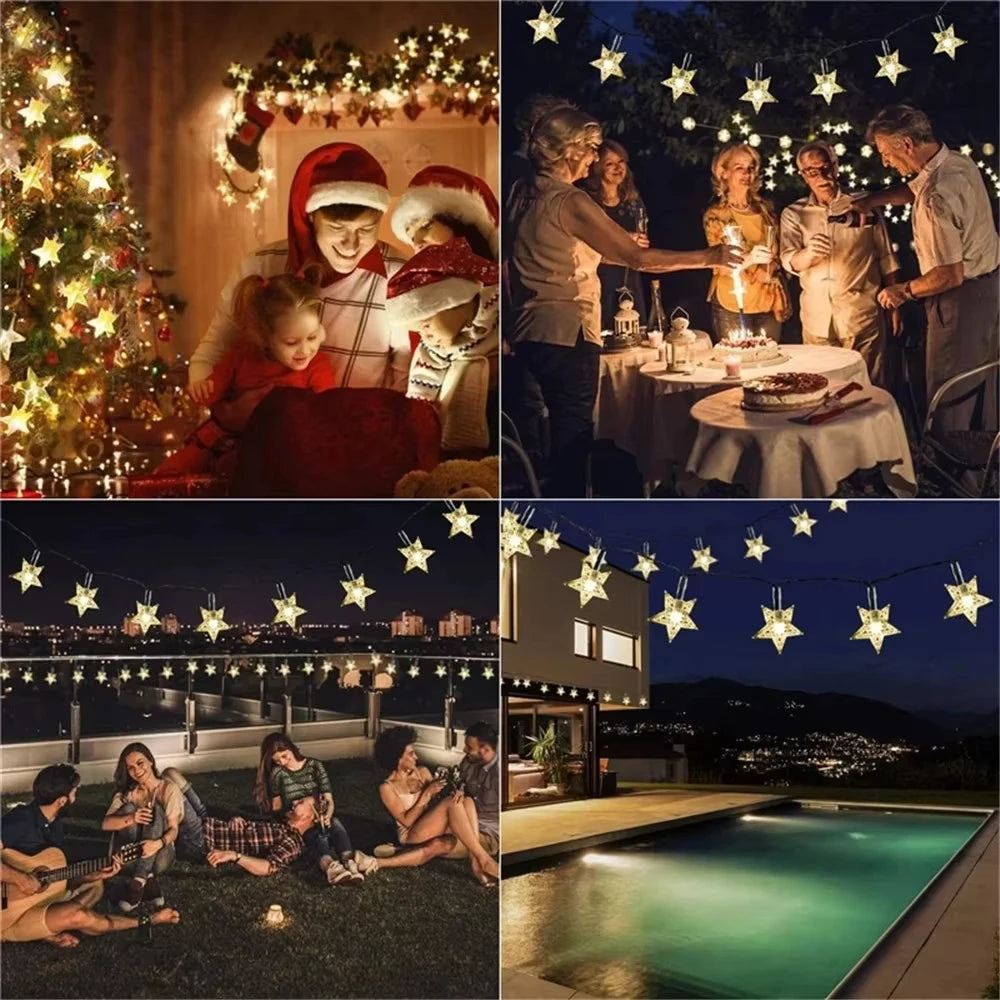 LED Star fairy Solar Lamp Power LED String Fairy Lights Solar Garlands Garden Christmas Wedding Decor For Outdoor