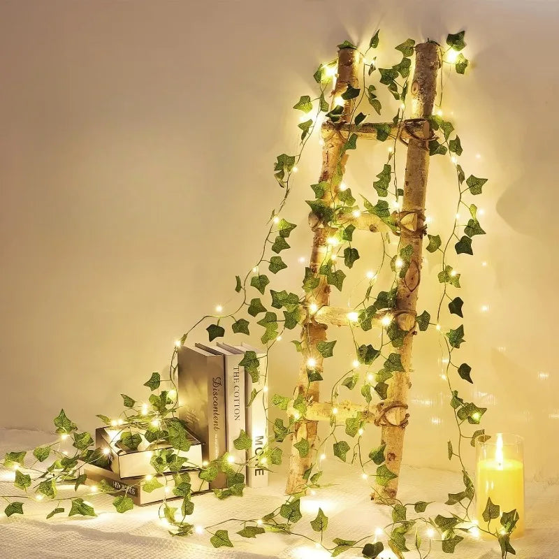 Solar Powered LED Ivy Leaf Fake Plants String Lights 8 Modes Green Vine Fairy Lamp for Outdoor Balcony Garden Courtyard Decor