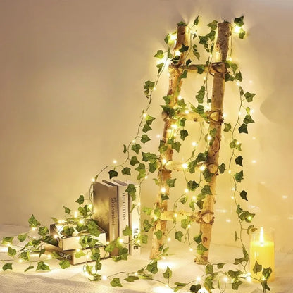 Solar Powered LED Ivy Leaf Fake Plants String Lights 8 Modes Green Vine Fairy Lamp for Outdoor Balcony Garden Courtyard Decor