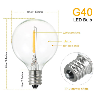 Vintage String Lights: G40 LED Bulb Shatterproof Edison Warm Light
