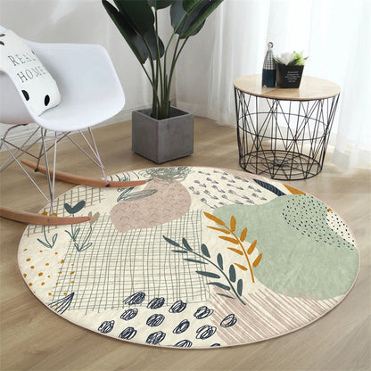 Tropical Leaf Round Rug - Boho Non-Slip Carpet for Living Room