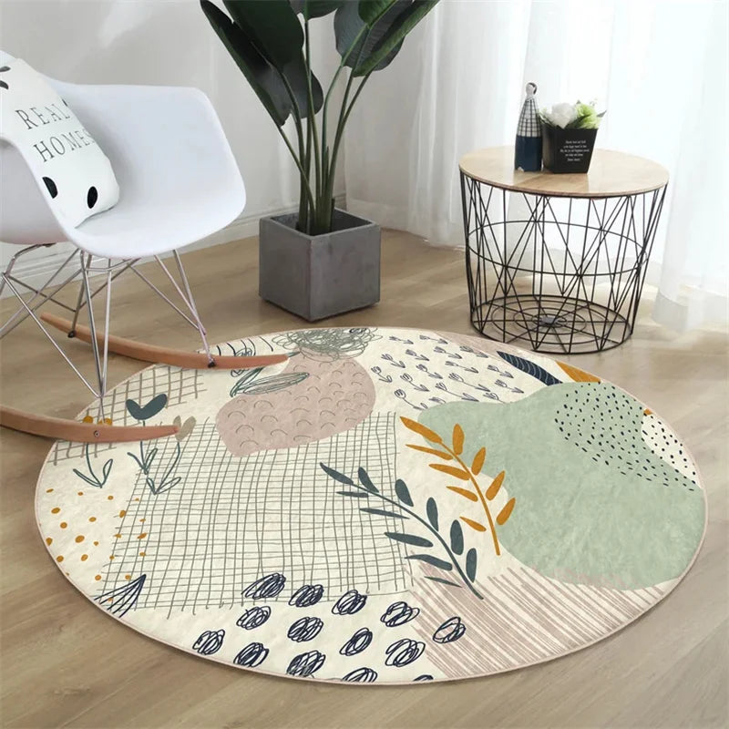 Tropical Leaf Round Rug - Boho Non-Slip Carpet for Living Room