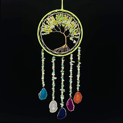 7 Chakra Tree of Life  Moon Dream catchers Crystal Stone Rainbow  Natural Gemstones Suncatcher Hanging Home Room Wall Decoration