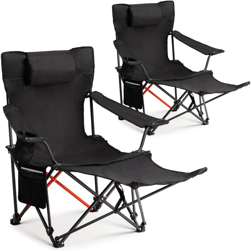 Folding Camping Chairs 2-Pack with Foot Rest & Carry Bag