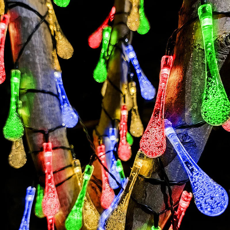 1PC 20/30/50/100LED Solar Water Drop LED String Lights - Waterproof Outdoor Fairy Lights for Garden Patio Wedding Party