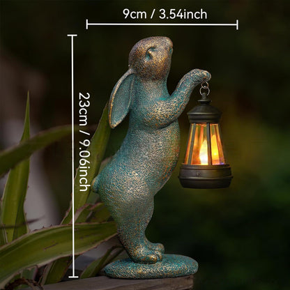 Garden Statues Rabbit Figurines with Solar Lantern - Outdoor Decor