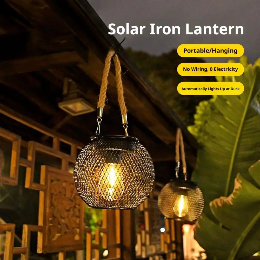 Solar Lantern Led Light Daylight Sensor Garden Lamps Lights Outdoor Waterproof Landscape Iron-art With Durable Chain Decor