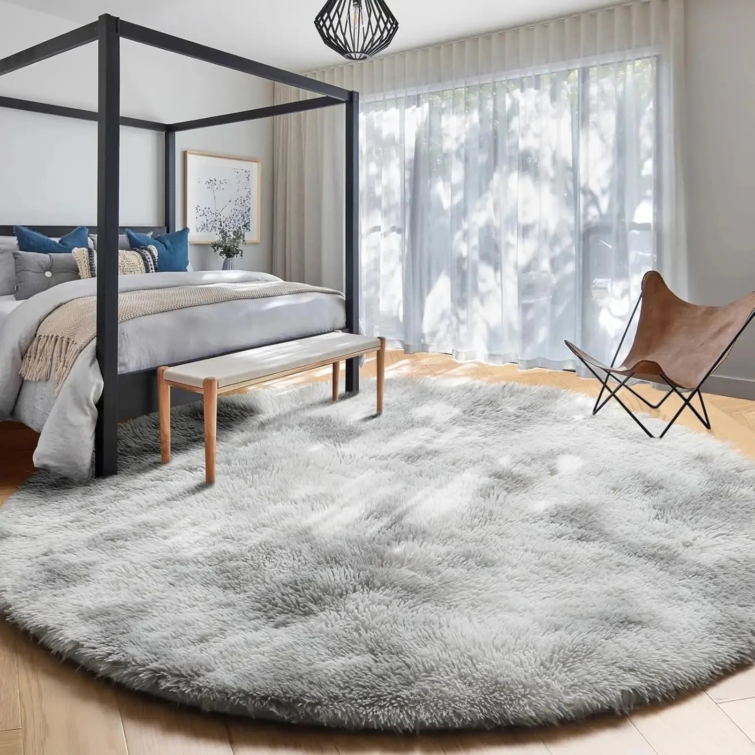 Round Outdoor Rug - Fluffy Shaggy Carpet