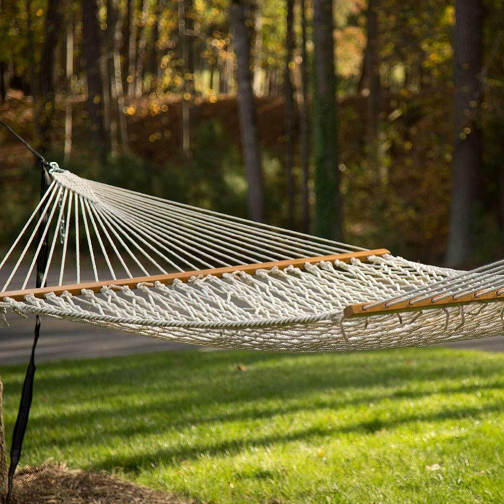 Outdoor Hammock: Wooden Stick Travel Cotton Rope Swing Bed