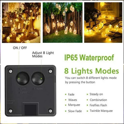 Solar String Lights - 8 Modes Waterproof Crystal Fairy