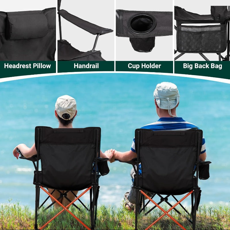 Folding Camping Chairs 2-Pack with Foot Rest & Carry Bag