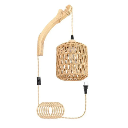 Led Rattan Wall Lamp Woven Light Bedside Lamps E27 Retro Hemp Rope Lights Interior Decoration Fixtures